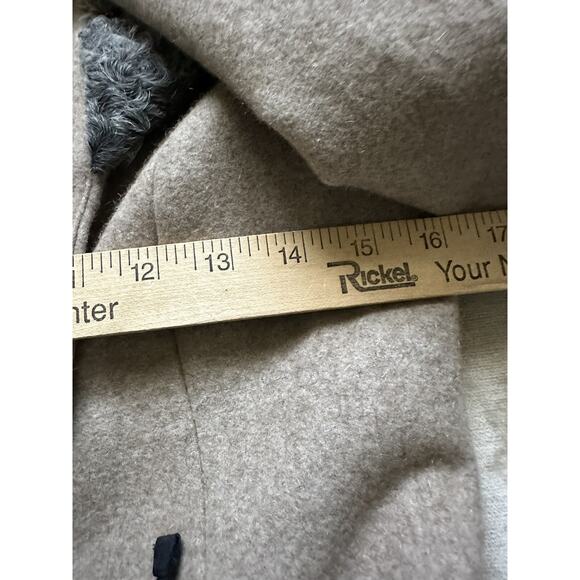 Women's Wool Dress Coat BLUE DEEP Tan/ Beige Taupe Lamb Fur 6-8 Italy 42 EU, S - Picture 6 of 16